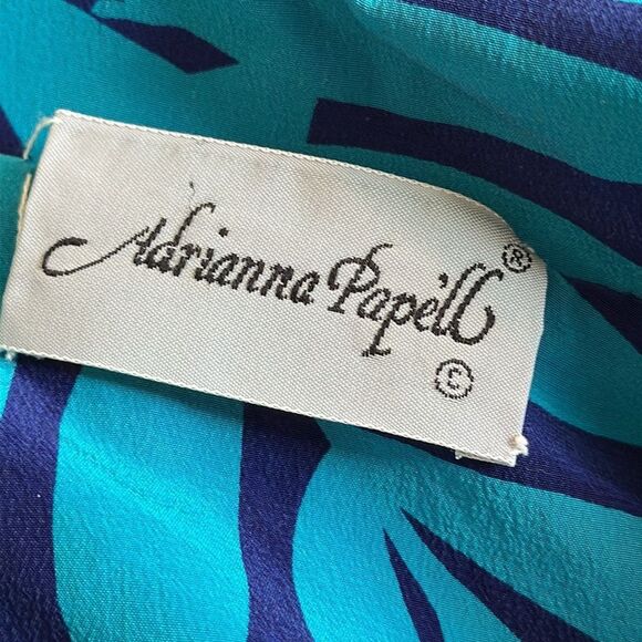 Vintage Adrianna Papell Teal and Purple Tropical Leaf Pattern Silk Dress - Picture 8 of 8